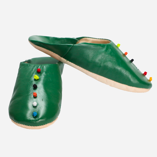 Green Dalia Leather Slippers