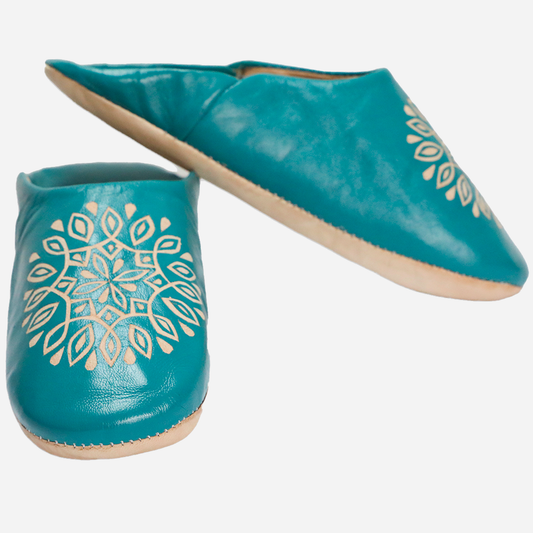Nejma Turquoise Leather Slippers