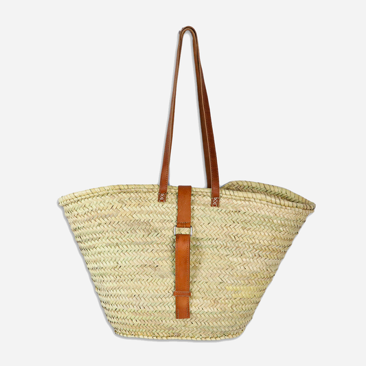 StrawBag: Straw bag with brown leather handles