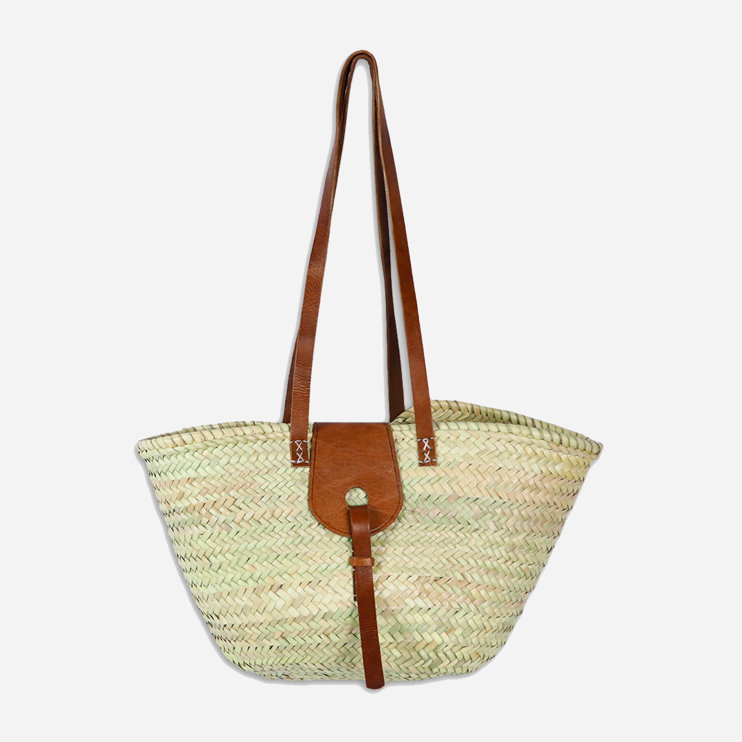 Straw bag: Brown leather handles